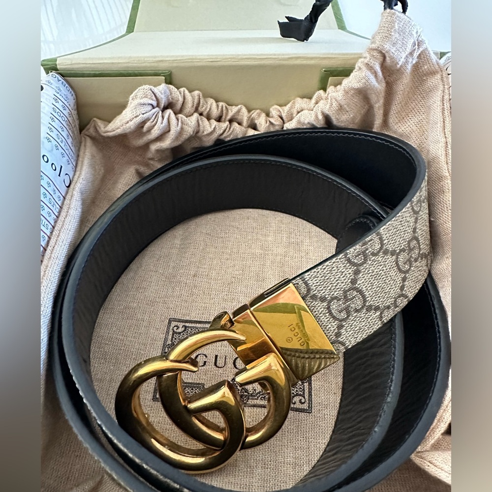 Gucci GG Supreme Belt with Gold Buckle 95